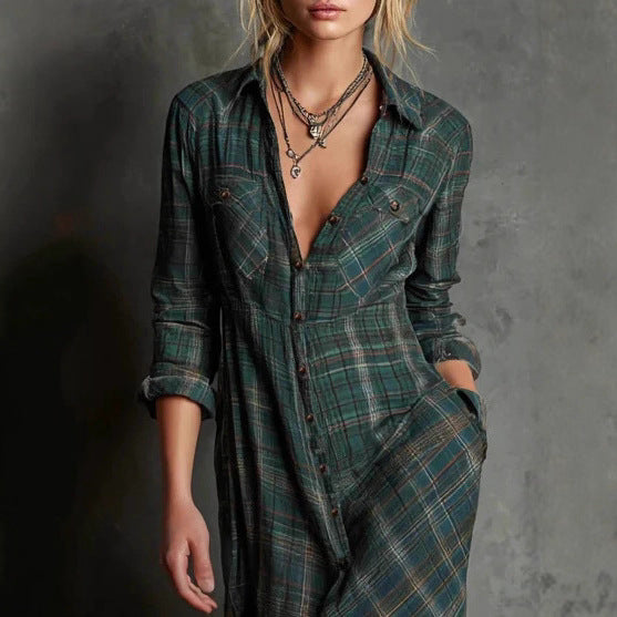 Effortless Plaid Long Sleeve Dress