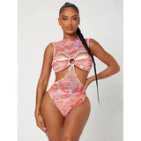 European And American Print One Piece Swimsuit Bikini-2