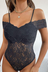 Perfee Lace Cold-Shoulder Bodysuit-2