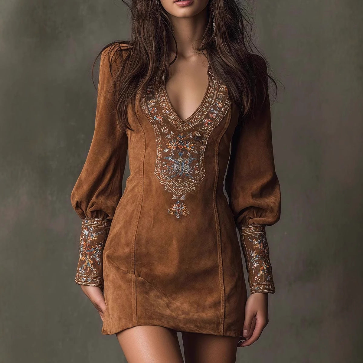 Elegant Embroidered V-Neck Dress
