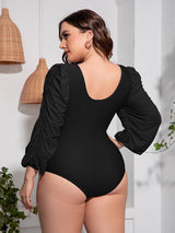 Plus Size Tied Deep V Balloon Sleeve One-Piece Swimsuit-2