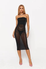 2022 Women's Low -cut Clean Color Mesh Tube Top Dress-Black-4