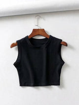 2024 Summer vintage white crop tops women biker black punk-black-6