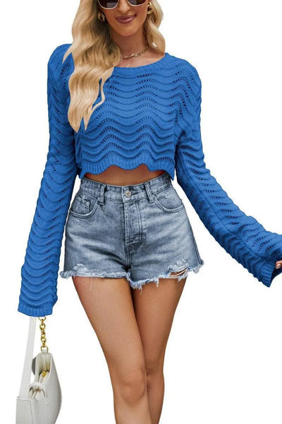 Acrylic Women's Sweater Solid Color Hollow Wave Pattern-4