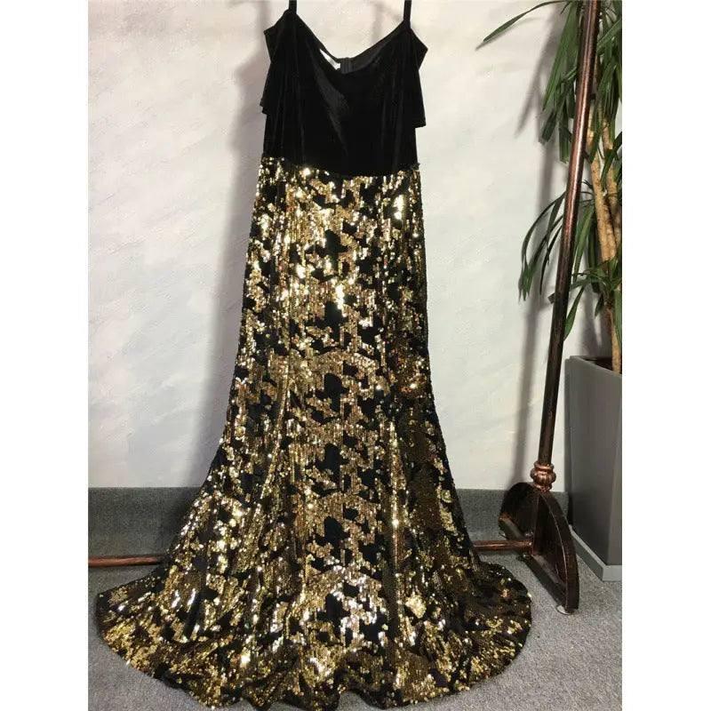 African Fashion Party Dress Sequined Evening Dresses-Black-5