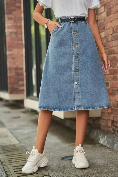 All-matching Slimming Washed Denim Breasted Skirt Women-8