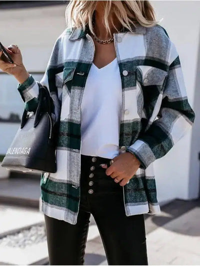 Autumn And Winter Long-Sleeved Plaid Shirt Jacket Women-9