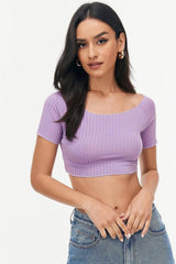 Beauty -umbilical Short -sleeved Sexy Thread Short Top-Purpul-11