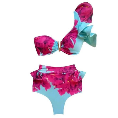 Big Ruffled Strappy Bikini High Waist Swimsuit-C-5