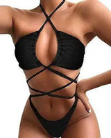 Bikini Comfortable And Sexy Solid Color Long Rope One Piece-Black-5