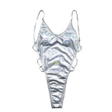 Bikini Leaky Back Braided Rope Color Tie-Dye-Silver-2