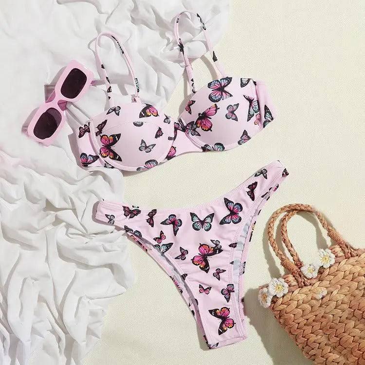 Bikini Sexy Butterfly Print Bikini High Quality Hard Bag-Pink-2