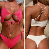 Bikini Strap Ladies Swimsuit Pure Color Swimsuit Split-1