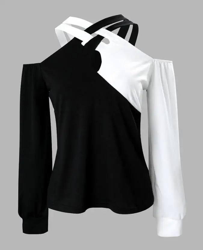 Black And White Patchwork Casual Fashion Cross Belt Women's-2