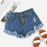 Blue Distressed Frayed Shorts-6