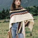 Bohemian Style Tassel Cape Knitted Warm Scarf-7