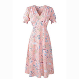 Bohemian V-Neck Print Beach Dress-Pink-5