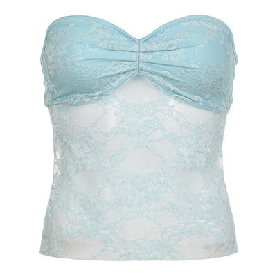 Bow Lace Tube Top Backless Lace-up Dopamine Color Hot-Blue-10