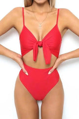 Bow triangle dress swimsuit Europe and America solid-Red-1