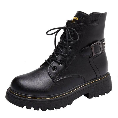 British style Martin boots women thick-soled Harajuku black-Black buckle-6