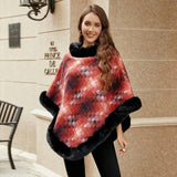 Cape Colored Plaid Thermal Knitting Shawl Women's Coat-1