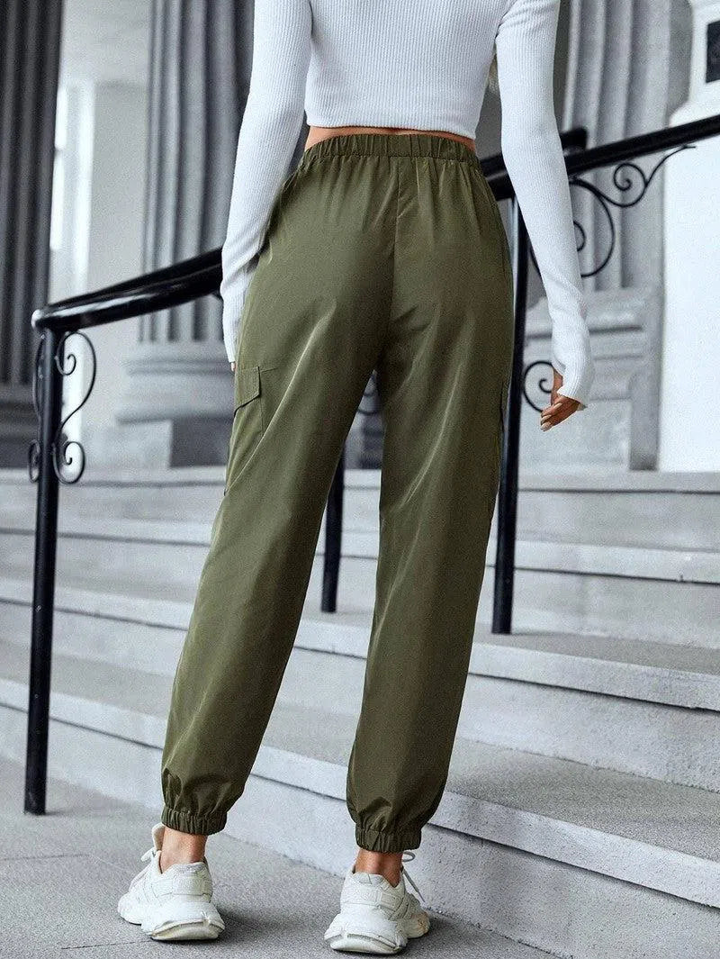 New Cargo Pants Fashion Casual Multi-pocket Elastic Waist Pencil Pants For Women-4