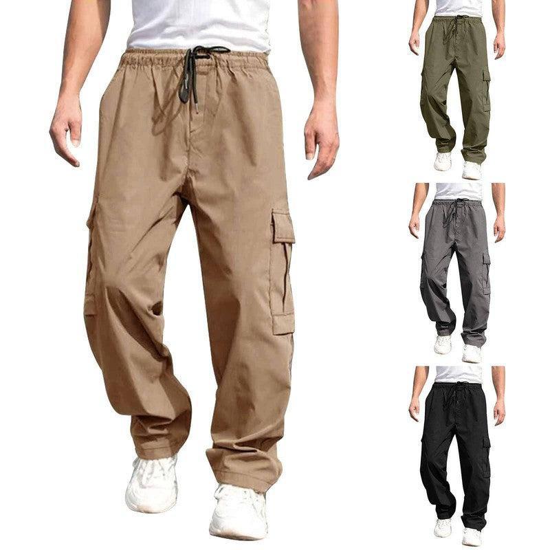 Casual Cargo Pants For Men Loose Straight Drawstring Waist Trousers With Pockets Dark Grey / 3XL-1