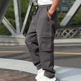 Casual Cargo Pants For Men Loose Straight Drawstring Waist-Dark Grey-6