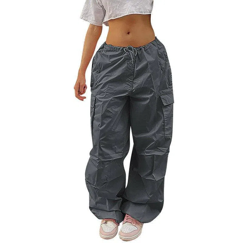 Casual Cargo Pants For Women Solid Color Drawstring Pocket Design Fashion Street Trousers Girls-10