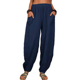 Casual Loose Harem Pants Summer Fashion Solid Color Pockets Navy Blue / 5XL-Navy Blue-9