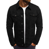 Casual Men Jacket Denim Button Shirt-Black-2