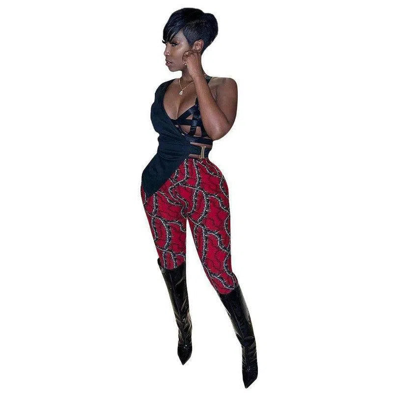 Casual Milk Silk Printed Leggings-Red-7