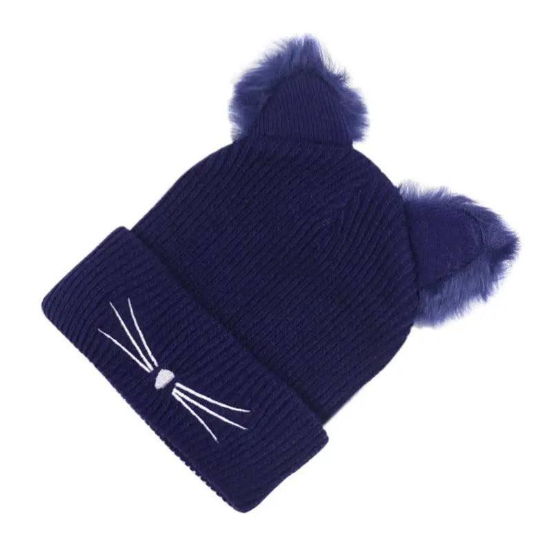 Cat Ear Fur Hat-Navyblue-3