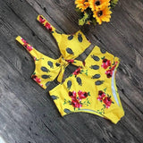 Cherry Print Bikini Push Up Front Knot Bikini 2019 Women-Yellow-1