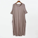 Plus Size 8XL 150kg Women Summer Modal Long Dress O Neck Short Sleeve Soft Comfortable Dresses Ladies Casual Large Home Dress-3