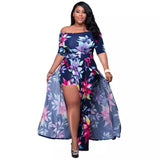 Plus Size XL-5XL Summer Long Maxi Dress Women Short Sleeve Floral Print Night Club Party Bandage Street Dresses Vestidos GL5005-1