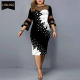 Dress Women Evening Party 2021 Midi Elegant Lace Print Floral Casual Black Vintage Knitted Clothing 4xl 5xl 6xl Plus Size-1