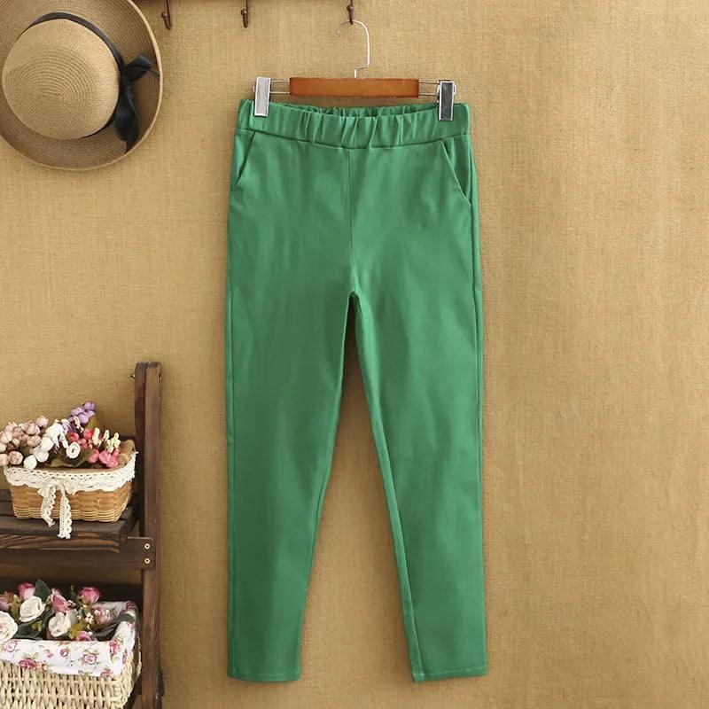 Plus Size Commuter Nine-point Pants Female White Pants Female Professional Straight Slim Was Thin And Breathable Stretch C-green-9