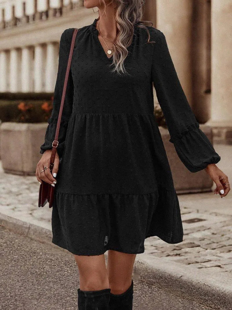 Chiffon Long Sleeve V-neck A- Line Original Dress-6