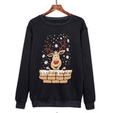 Christmas Antlers Cute Print Crew Neck Sweater-Black1-5