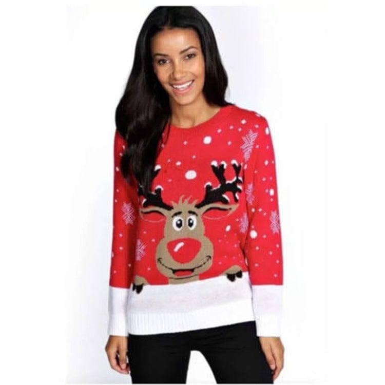 Christmas fawn jacquard sweater-Red-6