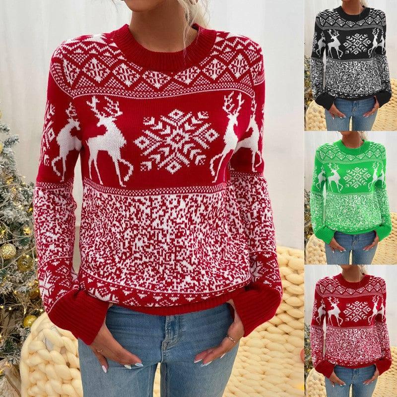 Christmas Woolen Round Neck Long-sleeved Sweater Women's-1