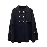 Coat Cloak Women Loose Fashion Double Breasted-Black-6