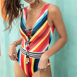 Color printed swimsuit with drawstring and lace up-Decor-1