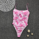 Colorful blooming bikini sexy one-piece swimsuit-Pink-2