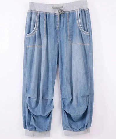 Summer Women Jeans High Waist Plus Size Denim Capris Female Loose Harem Pants 4xl 5xl 6xl 8xl-5076 light blue-5