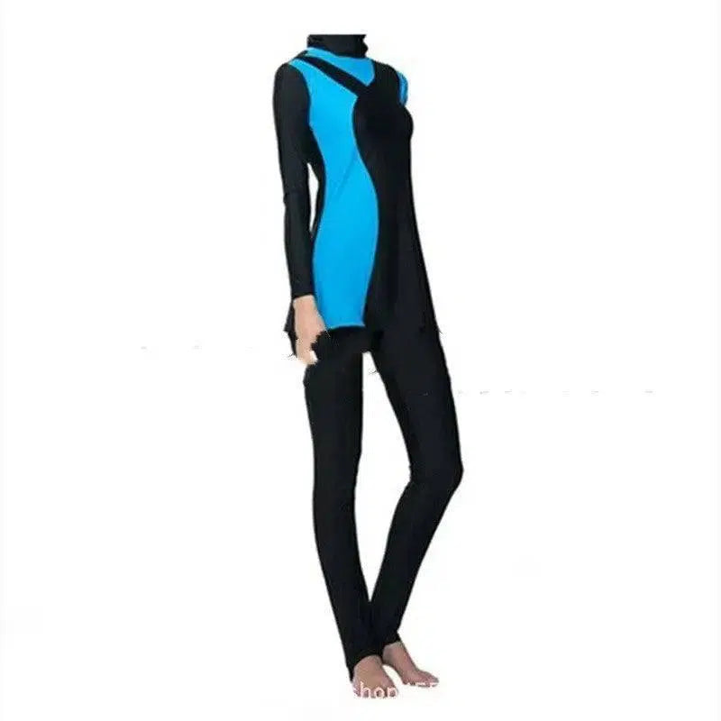 Conservative Swimwear Sunscreen Swim Long Sleeves Hijab-BlackBlue-4