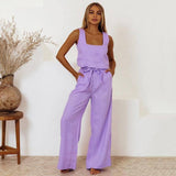 Cotton And Linen Wholesale Vest Sleeveless Trousers Loose Outfit Fashion Suit-Purple-1