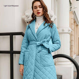 Cotton-padded Coat Fashion Polo Collar Mid-length Over The-Light Blue-10