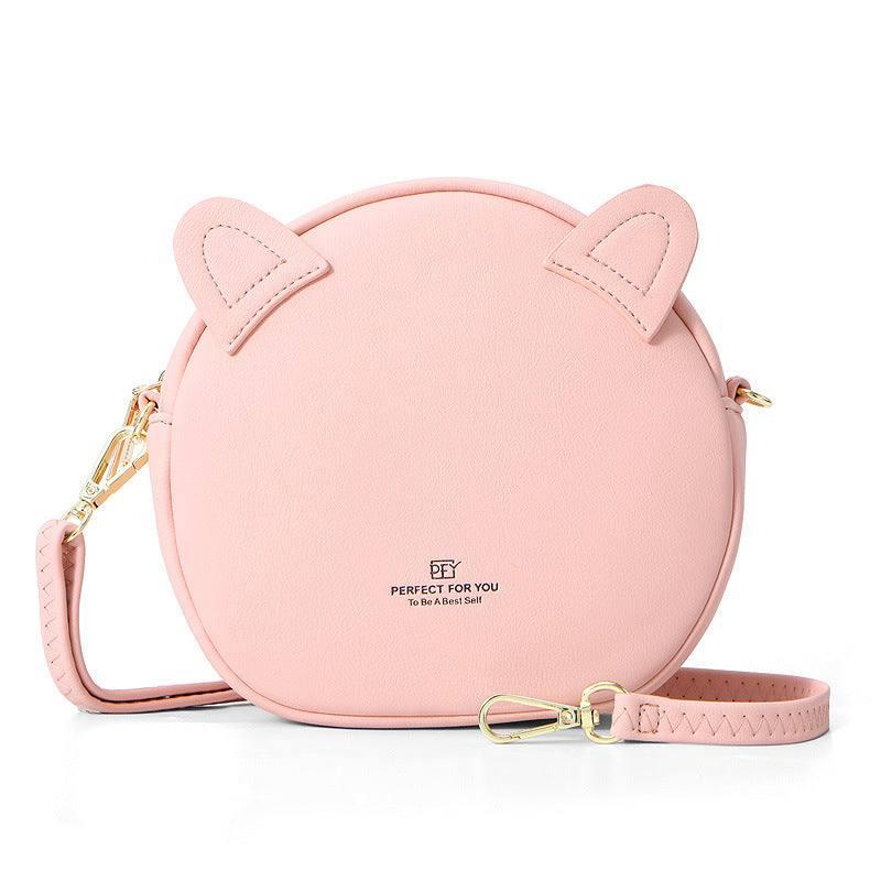 Creative round bag kitten messenger bag-Pink-11